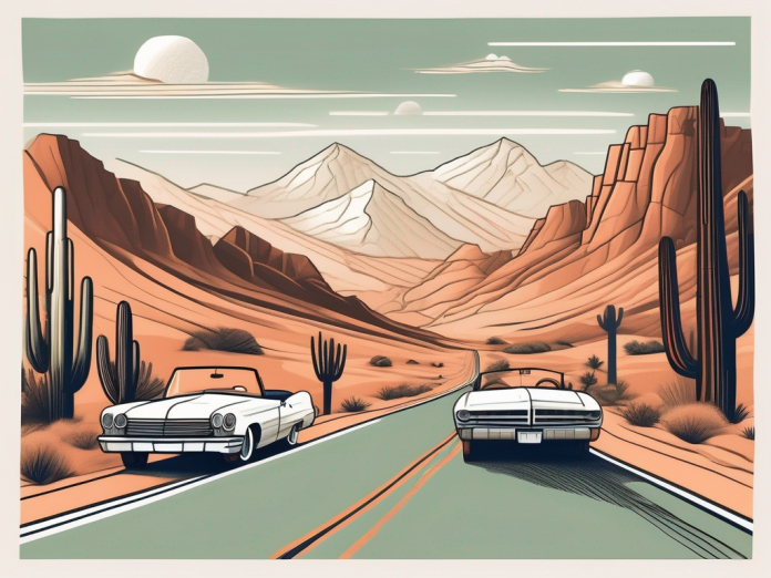 A scenic route with various iconic american landscapes