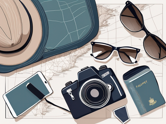 A collection of essential travel accessories such as a suitcase