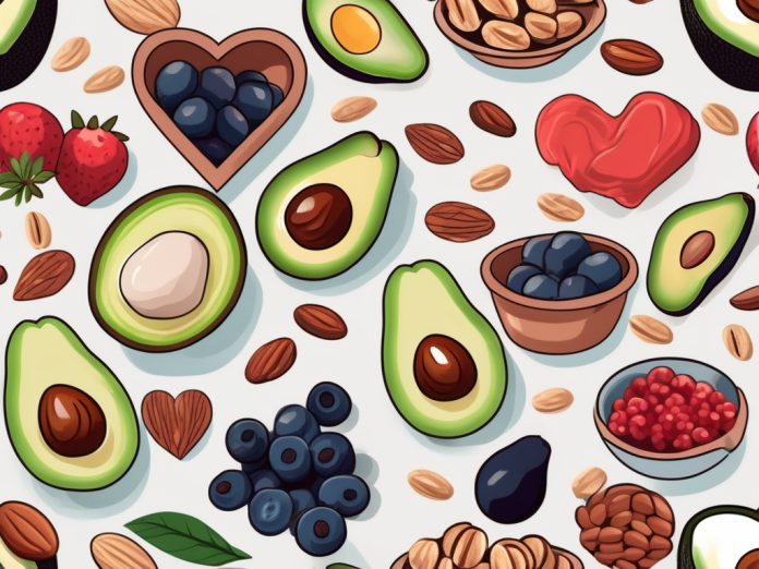 A variety of heart-healthy foods such as avocados