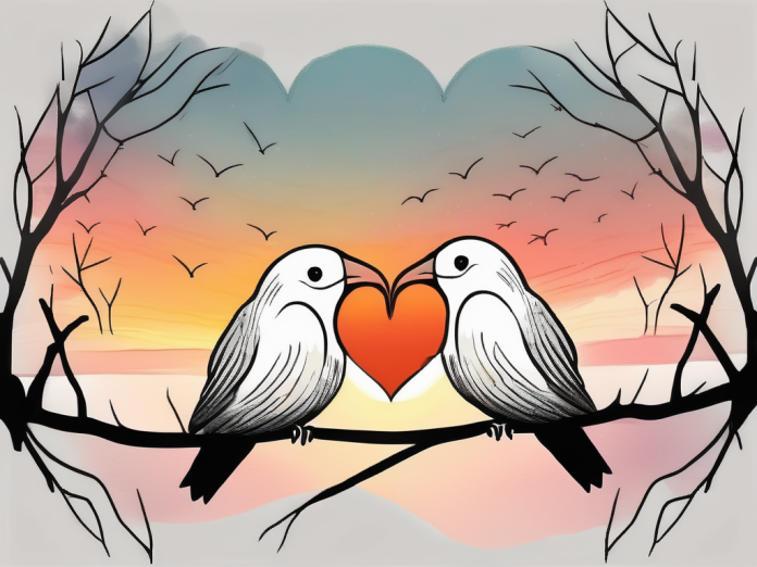 Two elderly love birds sitting on a branch