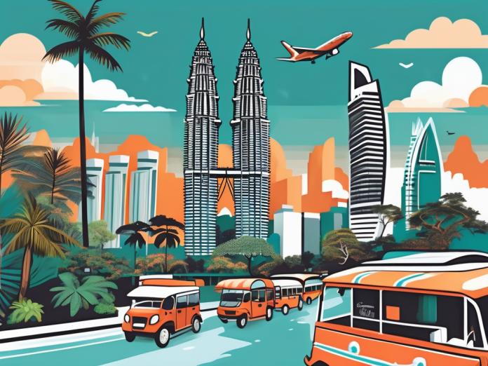 A vibrant collage of iconic landmarks from southeast asia such as the petronas towers