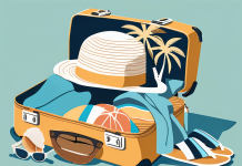 The Ultimate Packing List for a Stress-Free Beach Vacation A neatly packed suitcase filled with beach essentials such as a sun hat