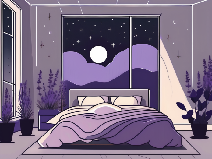 A serene bedroom scene at night with a moonlit window