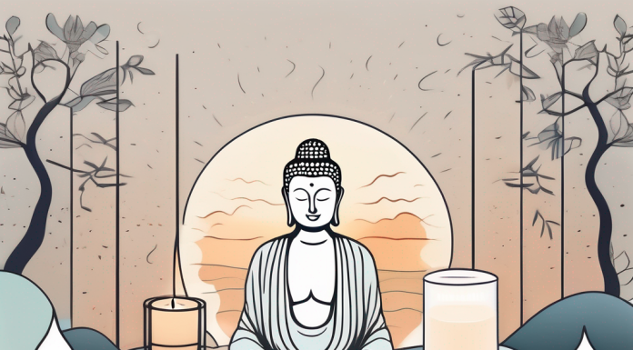 Managing Stress Through Yoga A tranquil yoga mat surrounded by calming elements like a lit candle