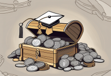 Scholarships and Grants: Finding Free Money for College A pile of coins and a graduation cap next to a treasure chest overflowing with scrolls