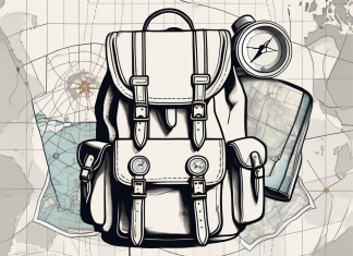 Tips for Solo Female Travelers A backpack adorned with various travel essentials like a map